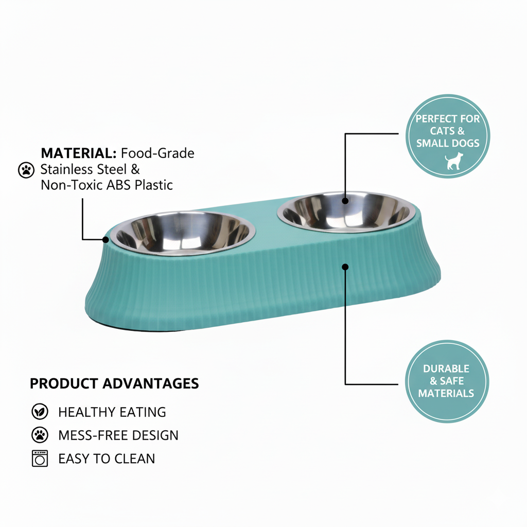 Stainless Steel Double Dog & Cat Bowl Set with Non-Slip Base – 12.5 Inch