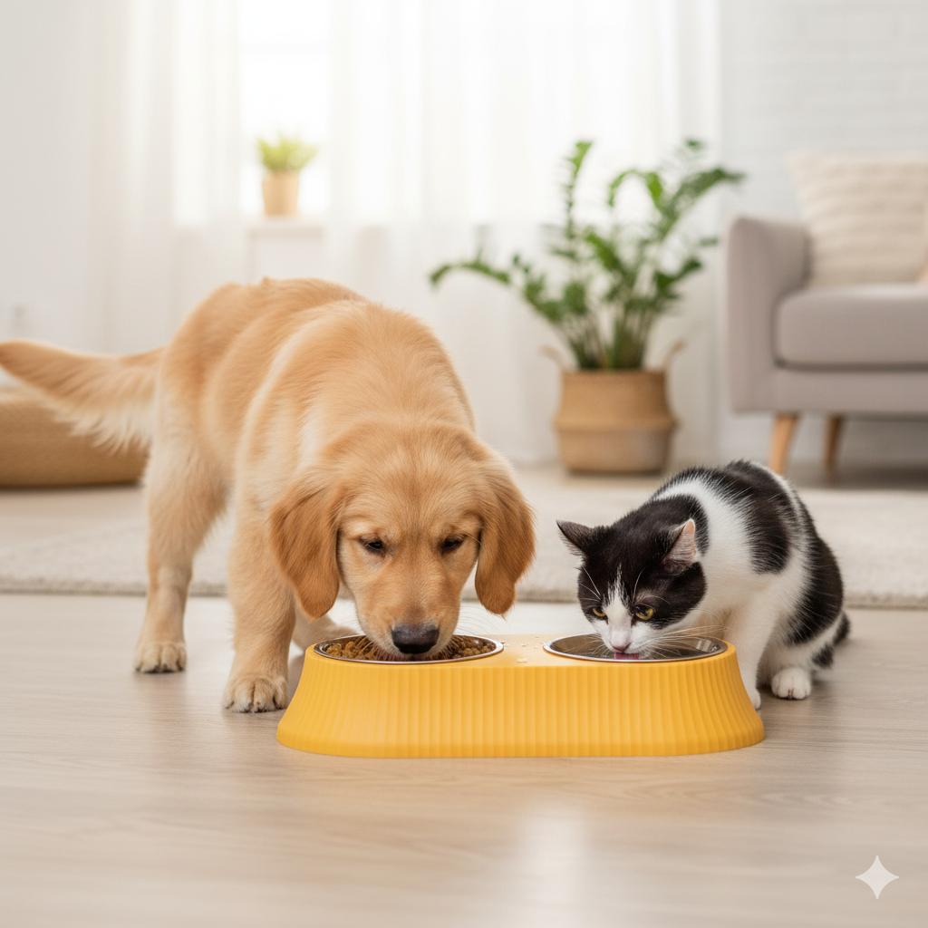 Stainless Steel Double Dog & Cat Bowl Set with Non-Slip Base – 12.5 Inch