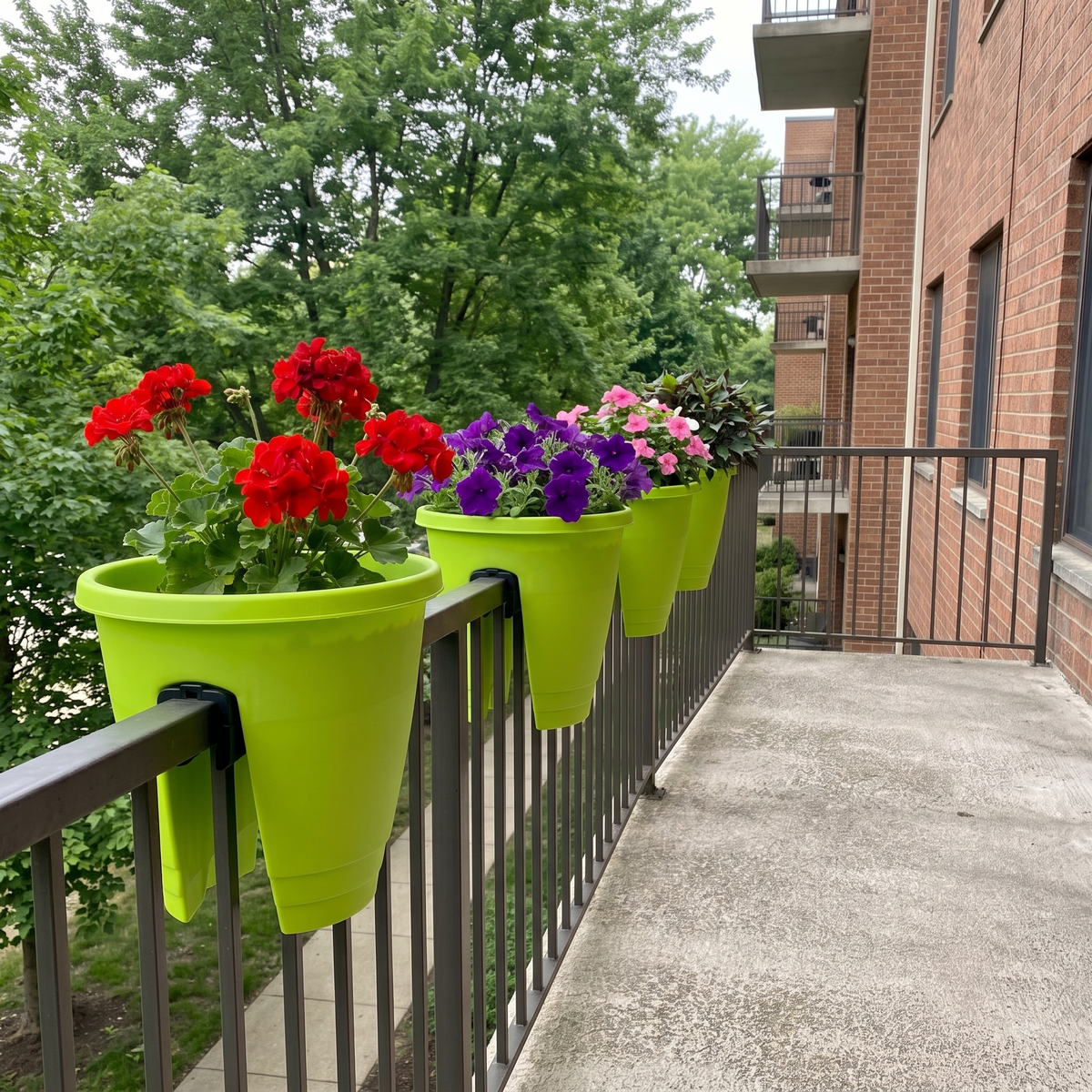 12" Railing Balcony Planter Pot – Straddle Design for Railings & Fences Set of 4