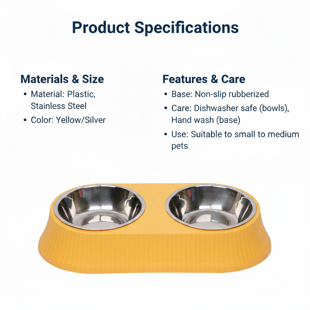 Stainless Steel Double Dog & Cat Bowl Set with Non-Slip Base – 12.5 Inch