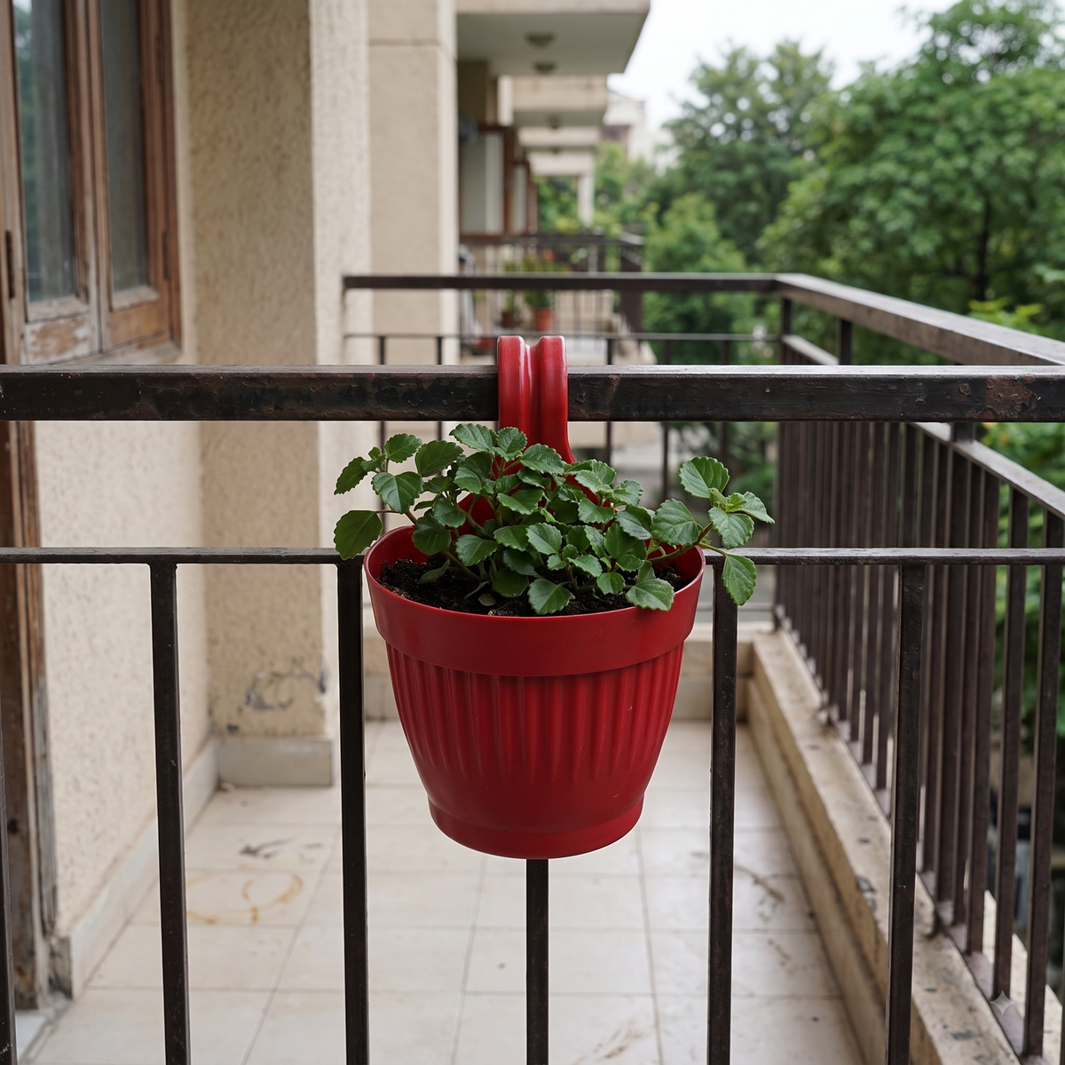 Dzire Wall Hanging Flower Pot – 7 Inch Ribbed Planter with Hook Handle | Set of 5