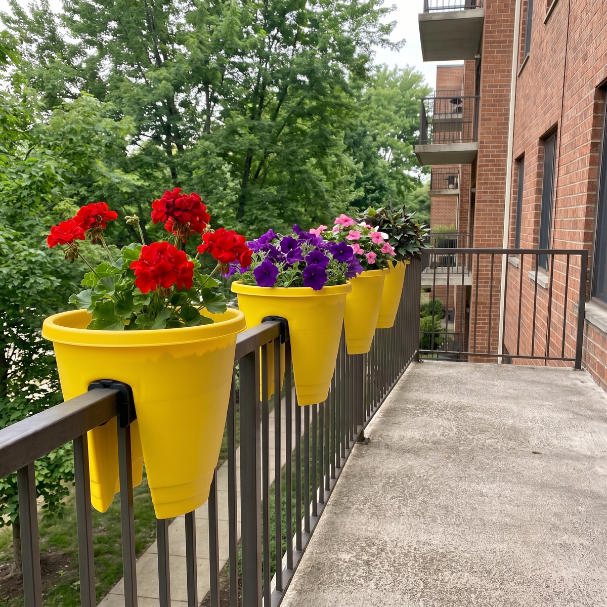 12" Railing Balcony Planter Pot – Straddle Design for Railings & Fences Set of 4