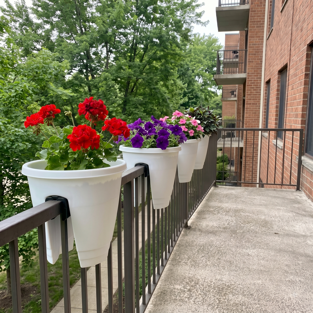 12" Railing Balcony Planter Pot – Straddle Design for Railings & Fences Set of 4