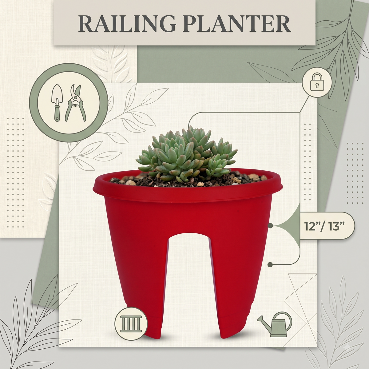 12" Railing Balcony Planter Pot – Straddle Design for Railings & Fences Set of 4