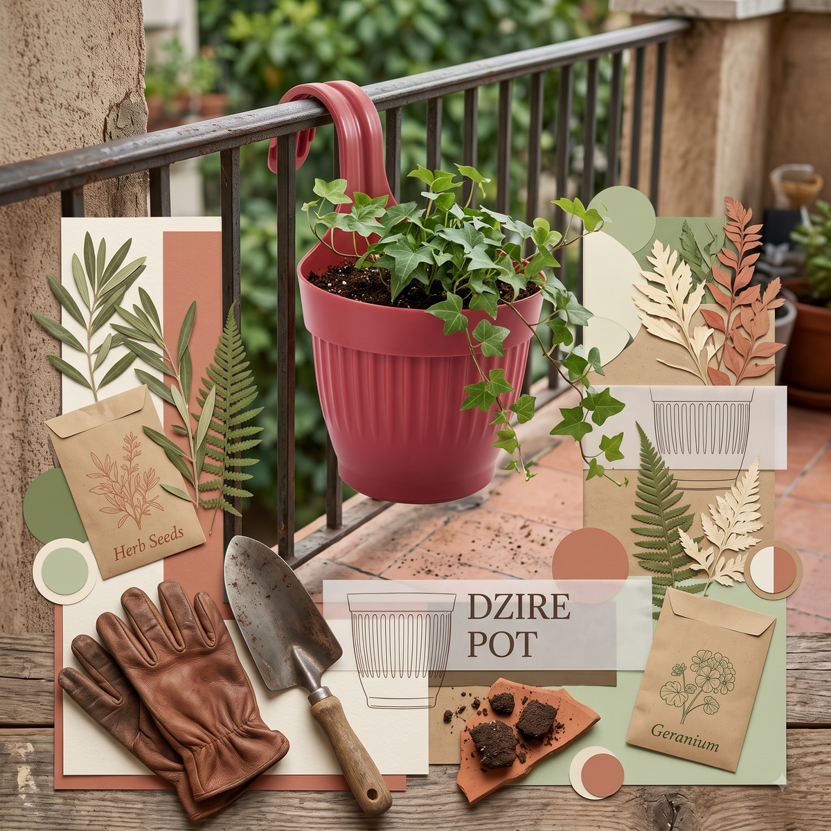 Dzire Wall Hanging Flower Pot – 7 Inch Ribbed Planter with Hook Handle | Set of 5
