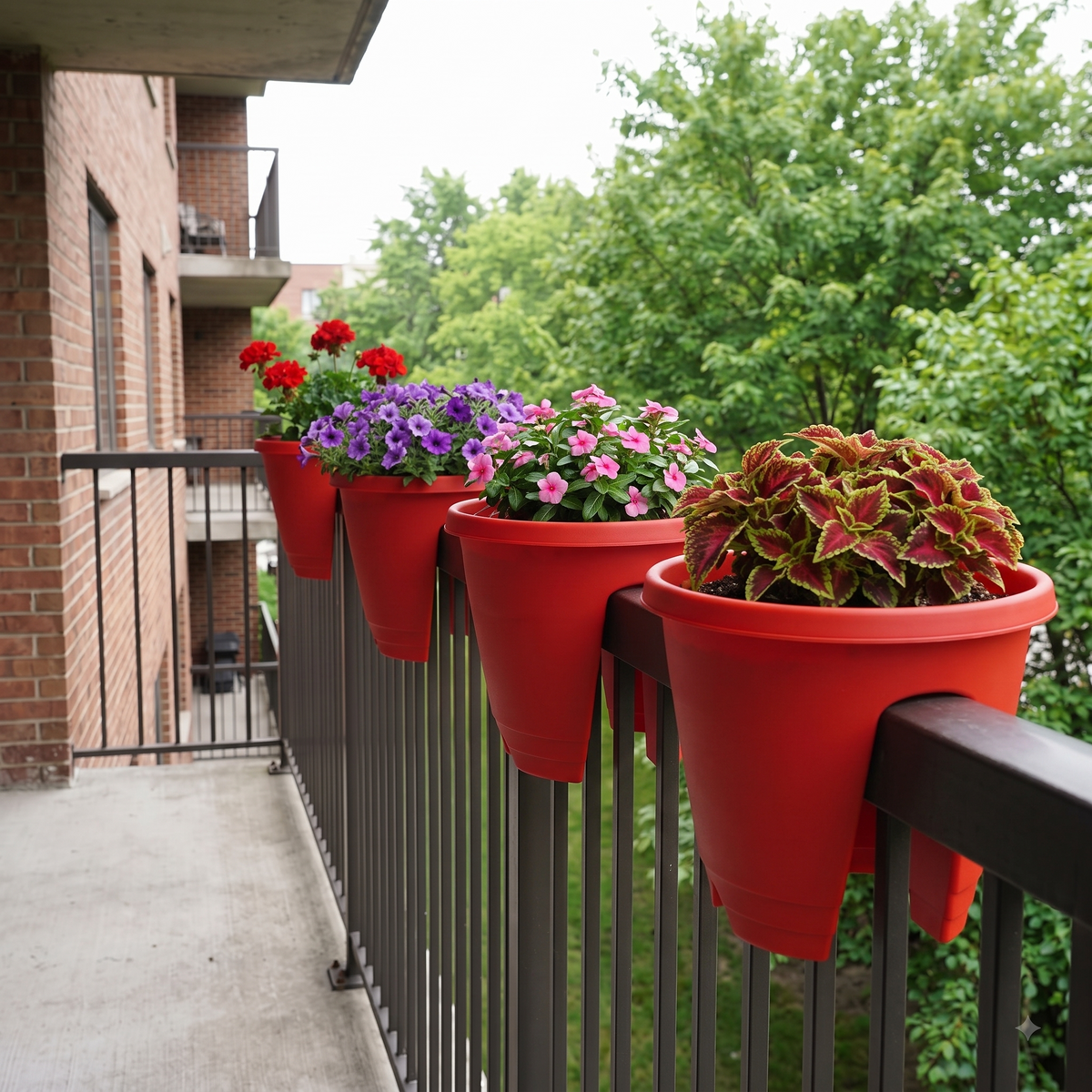 12" Railing Balcony Planter Pot – Straddle Design for Railings & Fences Set of 4