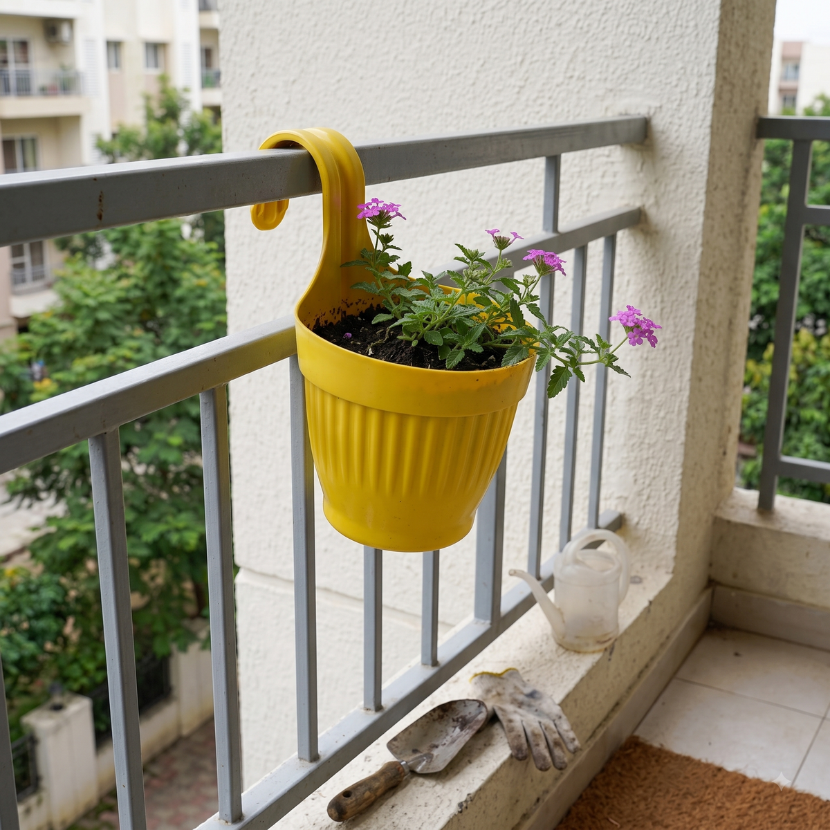 Dzire Wall Hanging Flower Pot – 7 Inch Ribbed Planter with Hook Handle | Set of 5