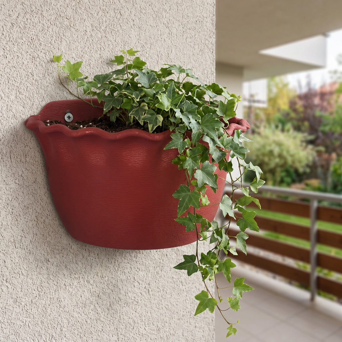 12" Platinum Wall Planter  Pot – Scalloped Rim Hanging Planter, Set of 4 (12" Terracotta)