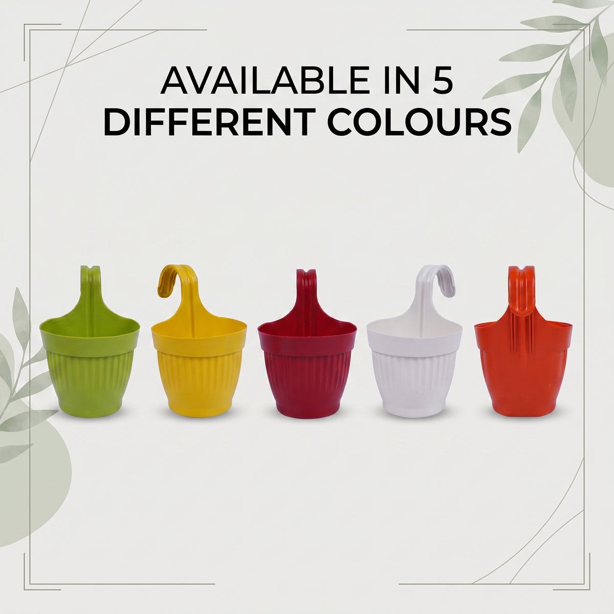 Dzire Wall Hanging Flower Pot – 7 Inch Ribbed Planter with Hook Handle | Set of 5