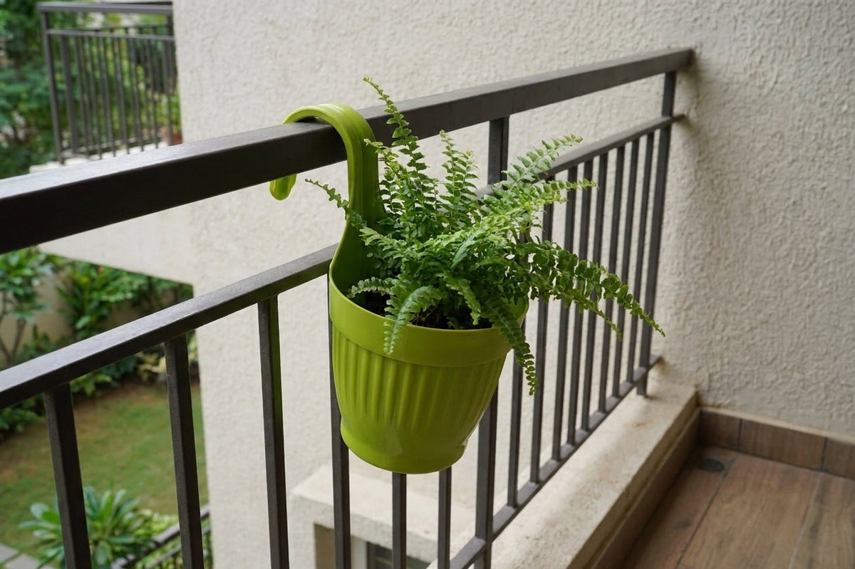 Dzire Wall Hanging Flower Pot – 7 Inch Ribbed Planter with Hook Handle | Set of 5
