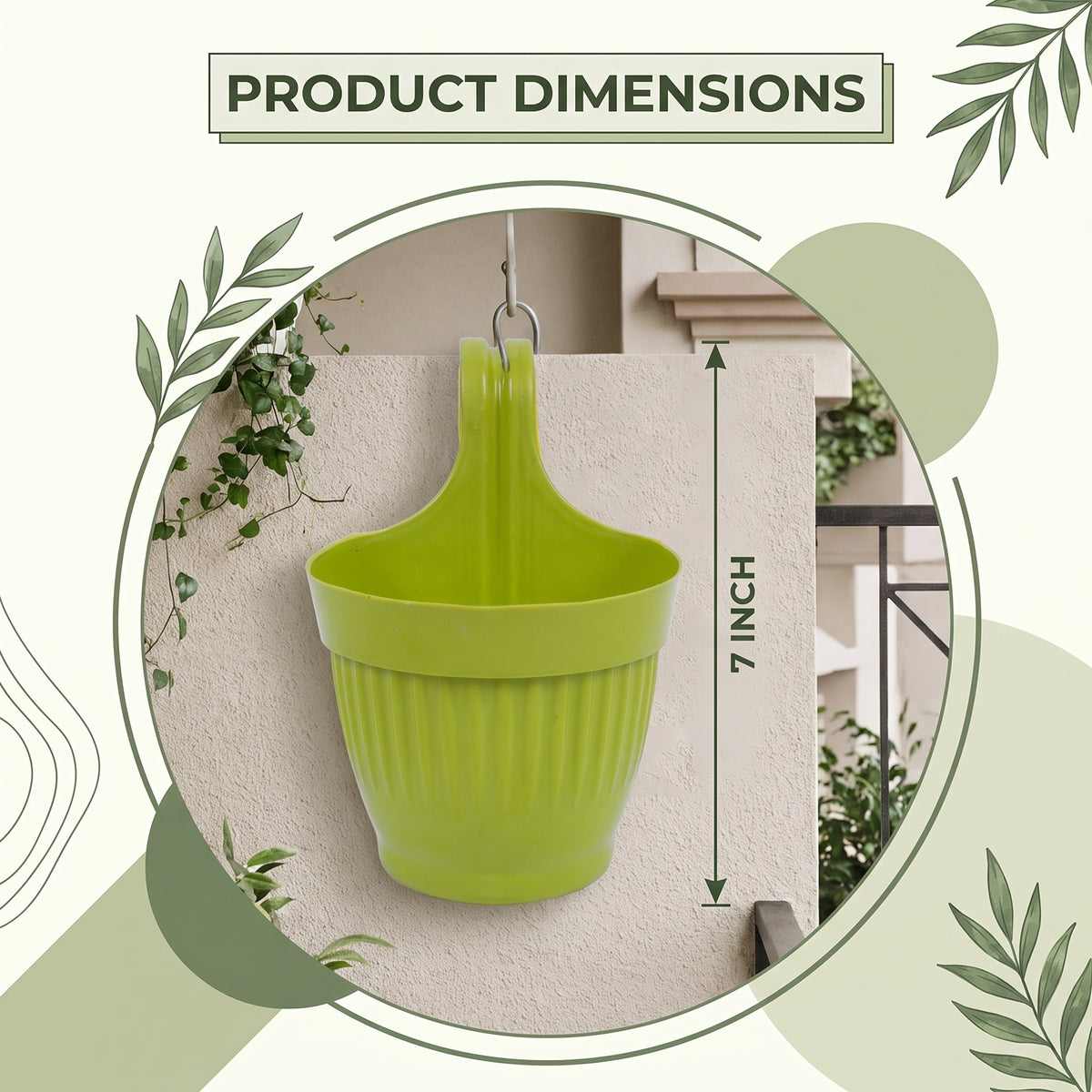 Dzire Wall Hanging Flower Pot – 7 Inch Ribbed Planter with Hook Handle | Set of 5
