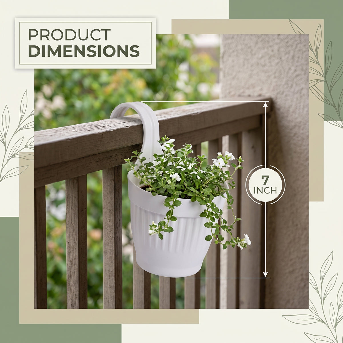 Dzire Wall Hanging Flower Pot – 7 Inch Ribbed Planter with Hook Handle | Set of 5