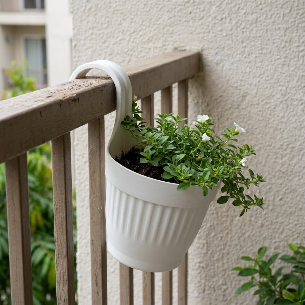 Dzire Wall Hanging Flower Pot – 7 Inch Ribbed Planter with Hook Handle | Set of 5