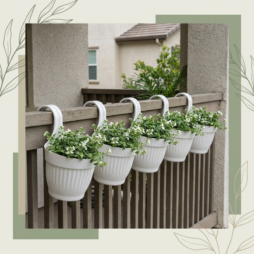 Dzire Wall Hanging Flower Pot – 7 Inch Ribbed Planter with Hook Handle | Set of 5
