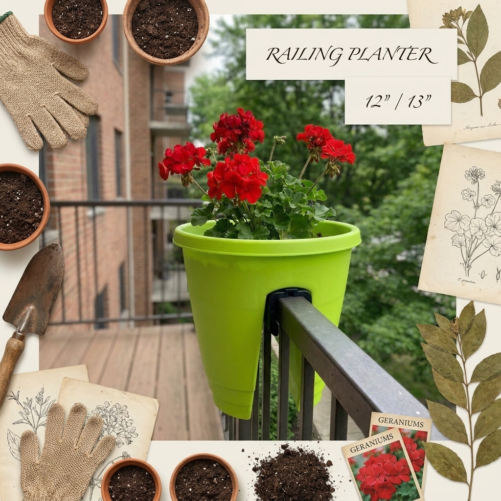 12" Railing Balcony Planter Pot – Straddle Design for Railings & Fences Set of 4