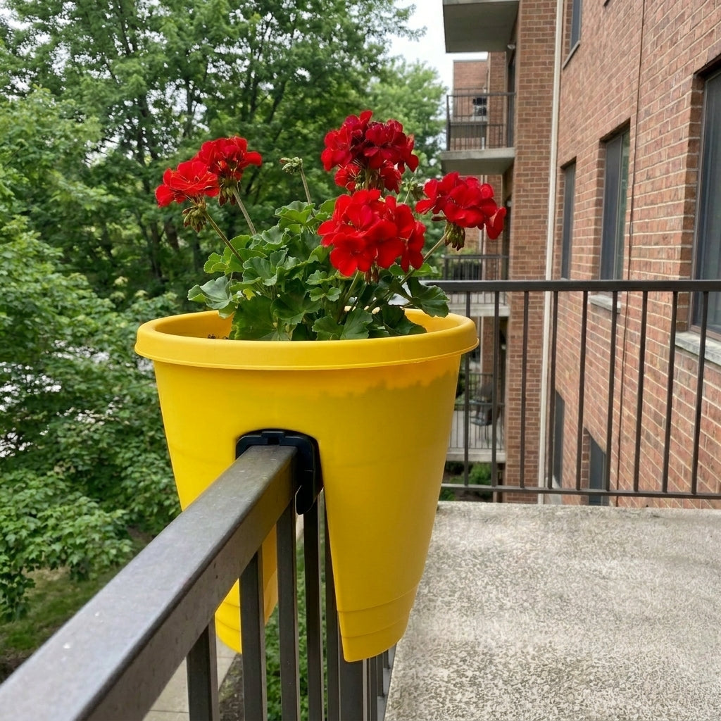 12" Railing Balcony Planter Pot – Straddle Design for Railings & Fences Set of 4