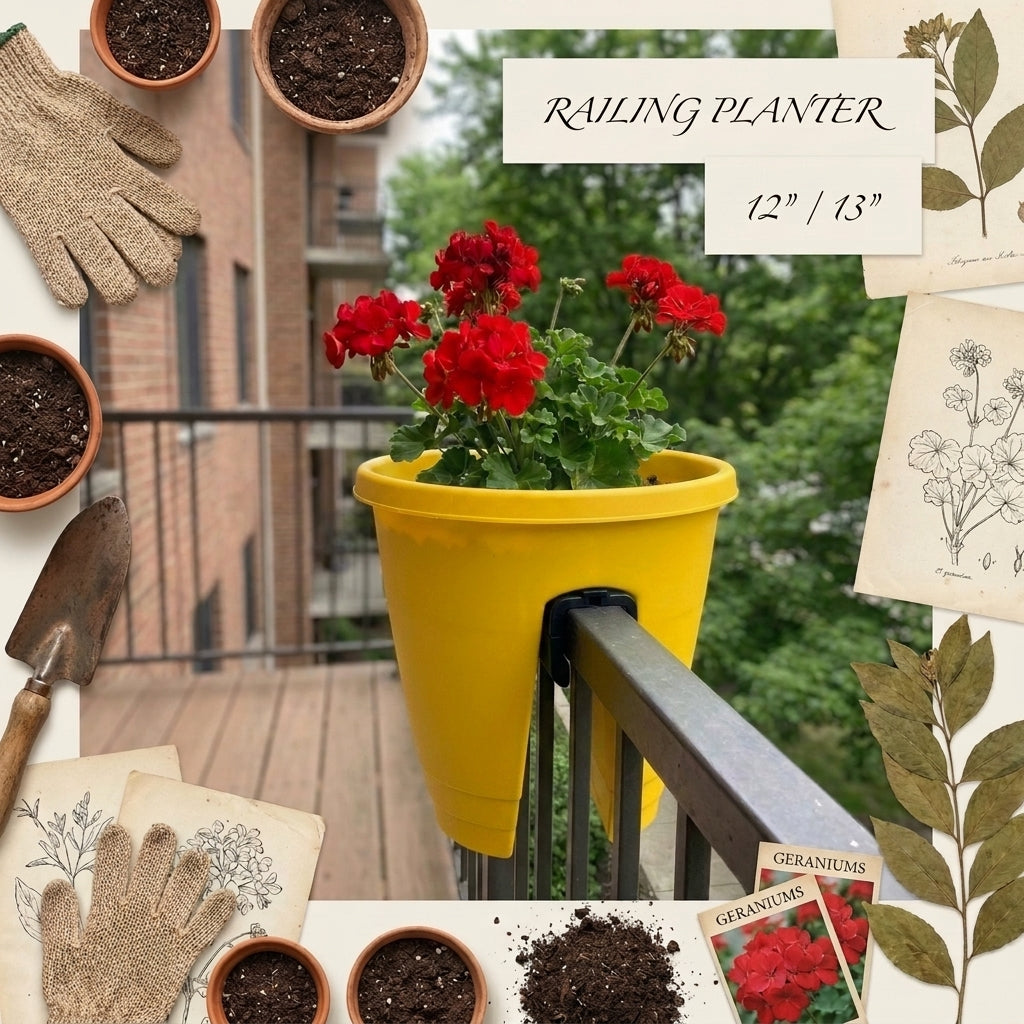 12" Railing Balcony Planter Pot – Straddle Design for Railings & Fences Set of 4