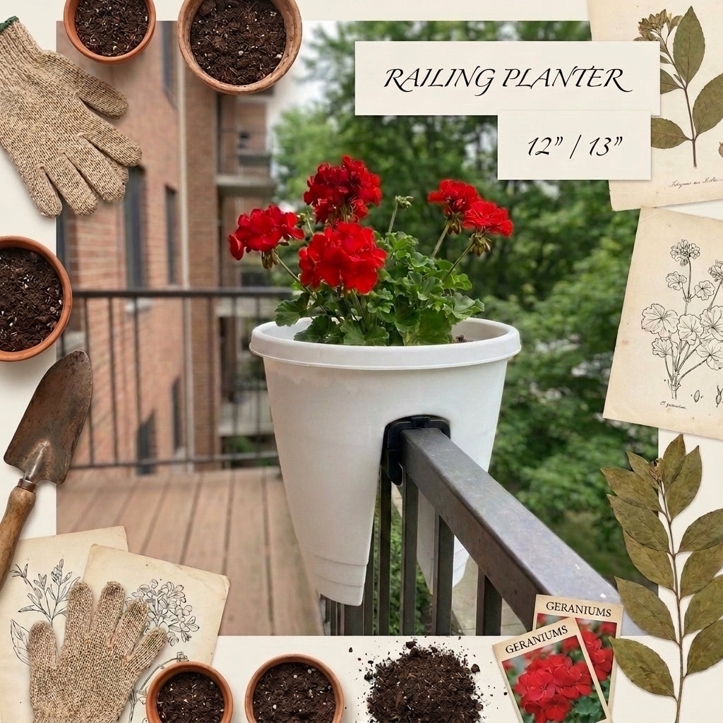 12" Railing Balcony Planter Pot – Straddle Design for Railings & Fences Set of 4