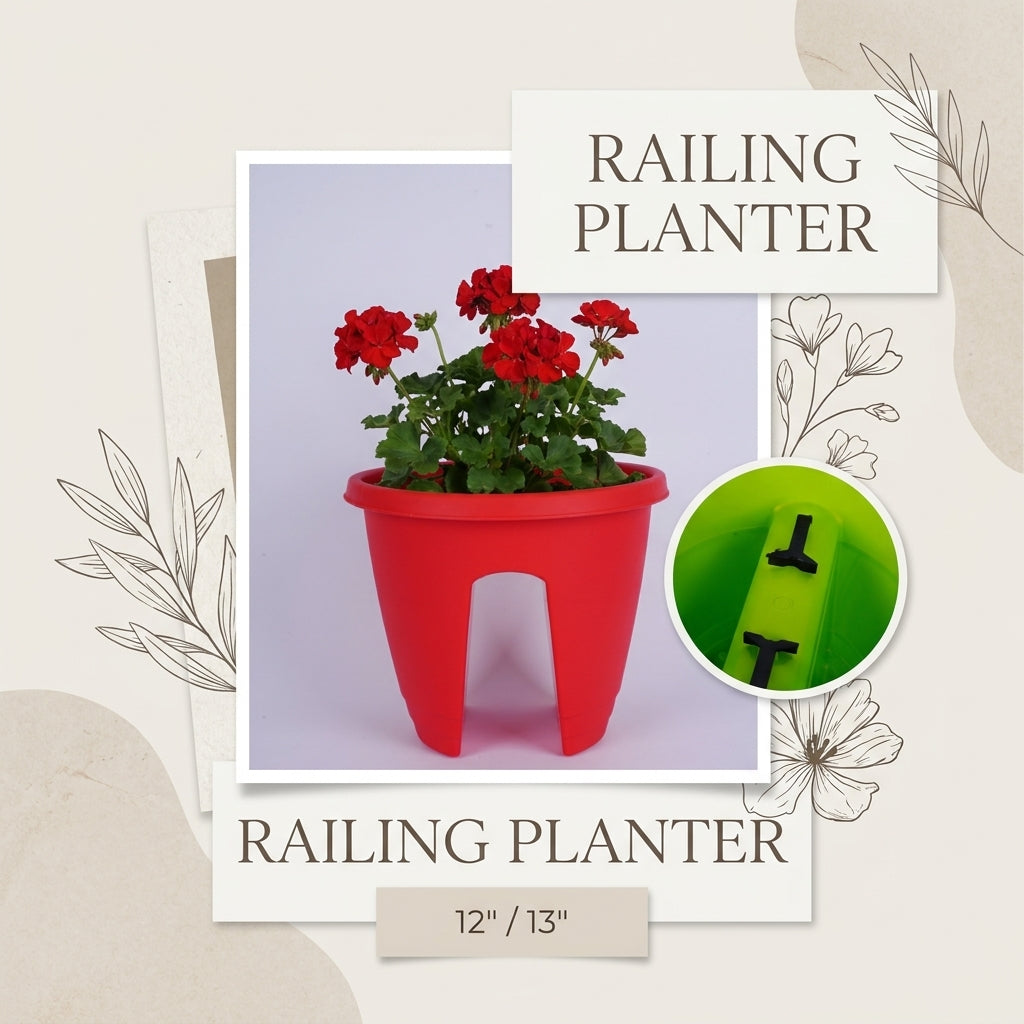 12" Railing Balcony Planter Pot – Straddle Design for Railings & Fences Set of 4