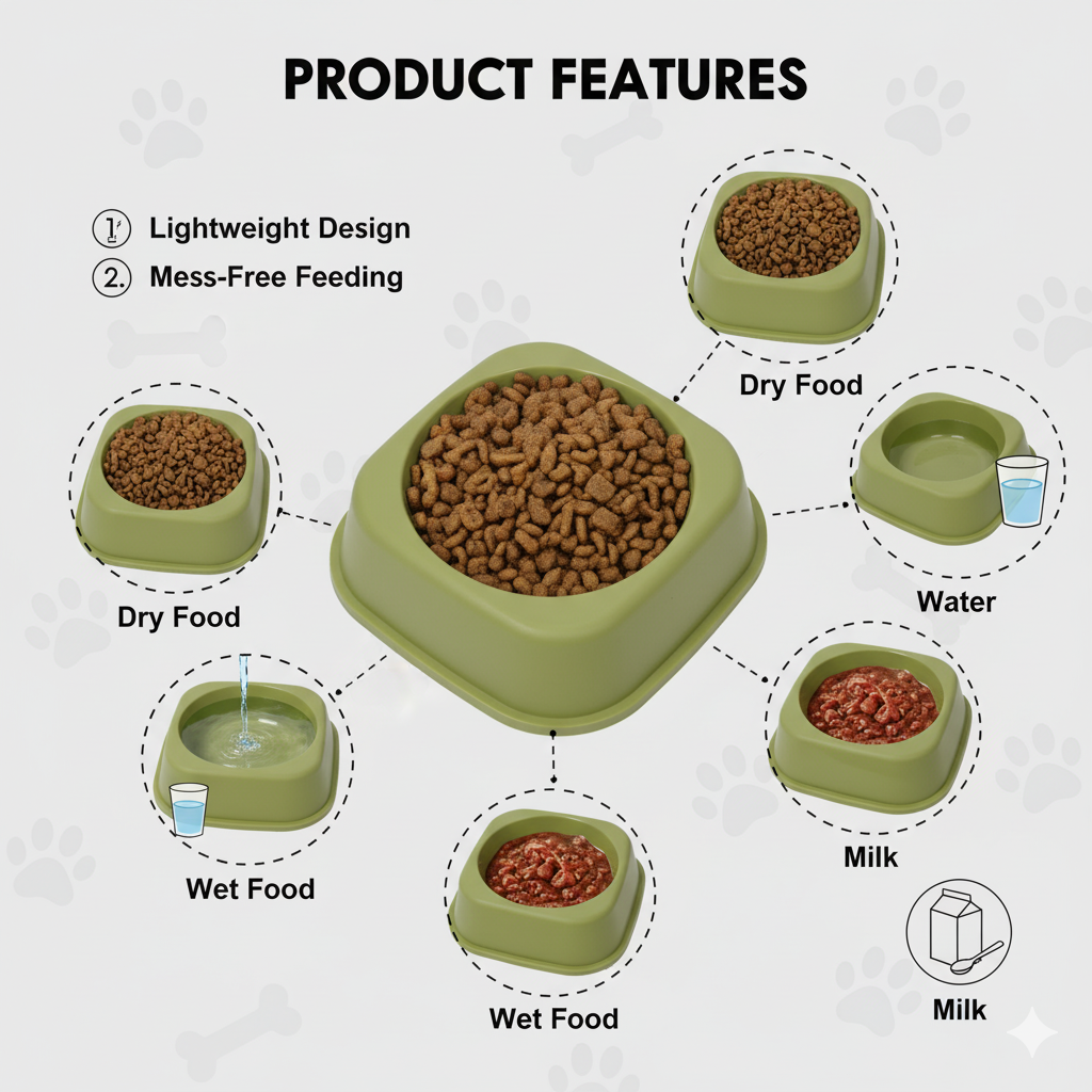 Square Pet Feeding Bowls, 8.5 Inch, Set of 2 – Anti-Slip Base, Non-Skid Dog & Cat Food Bowls