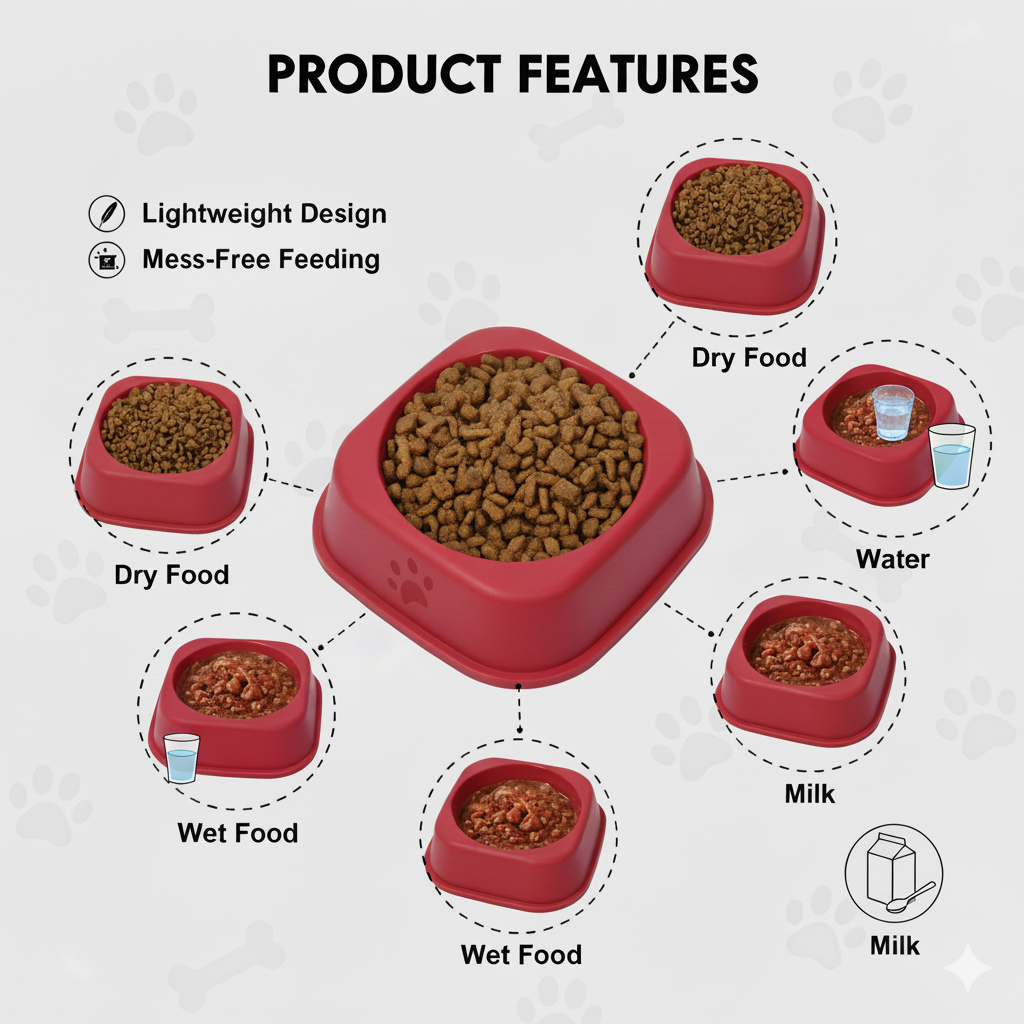 Square Cat & Dog Bowl Set, 6 inch (15 cm) (Pack of 2) - Anti-Slip Food & Water Feeder
