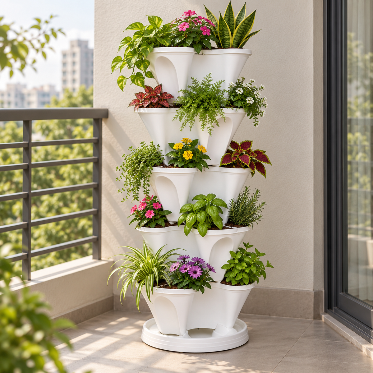 Stack-A-Pot Vertical Garden Tower – 6+1 Pots (Balcony/Terrace)