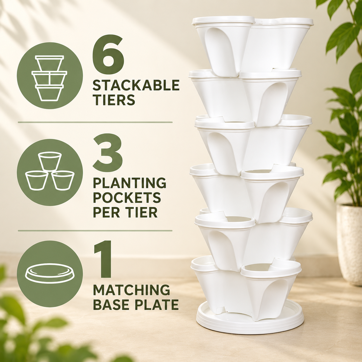Stack-A-Pot Vertical Garden Tower – 6+1 Pots (Balcony/Terrace)