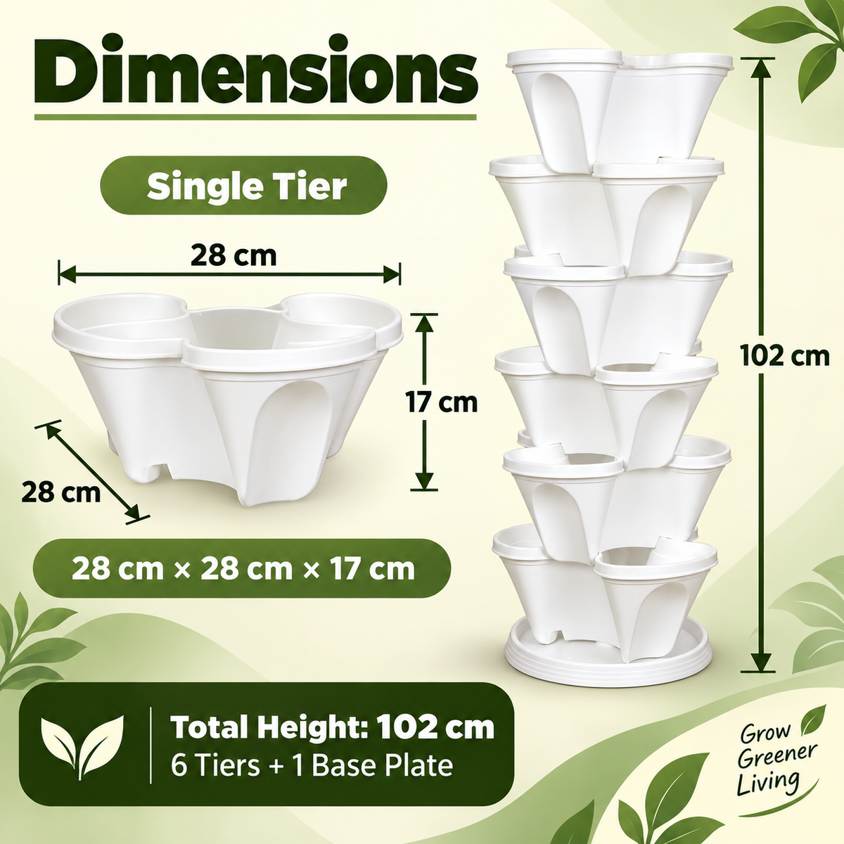 Stack-A-Pot Vertical Garden Tower – 6+1 Pots (Balcony/Terrace)