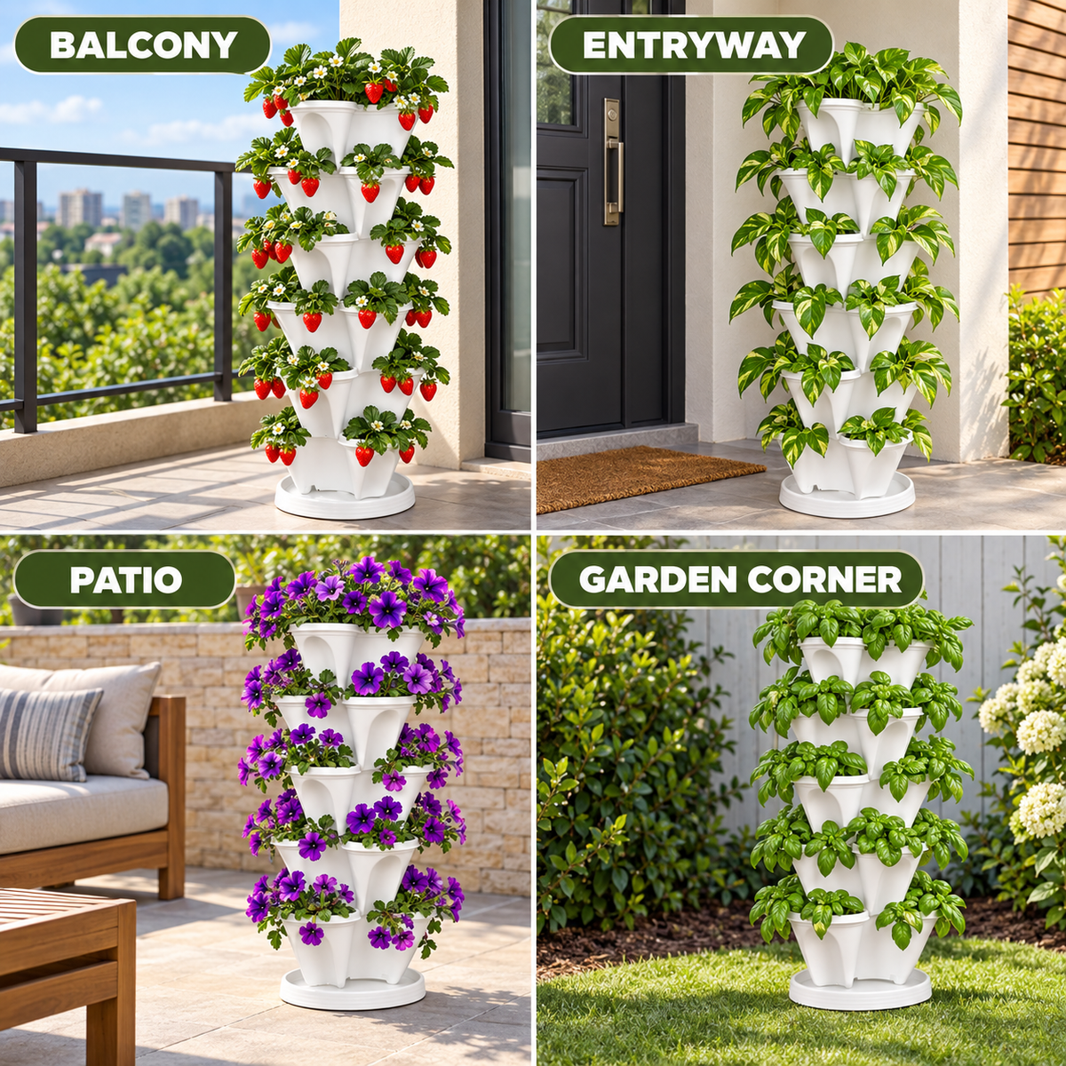 Stack-A-Pot Vertical Garden Tower – 6+1 Pots (Balcony/Terrace)