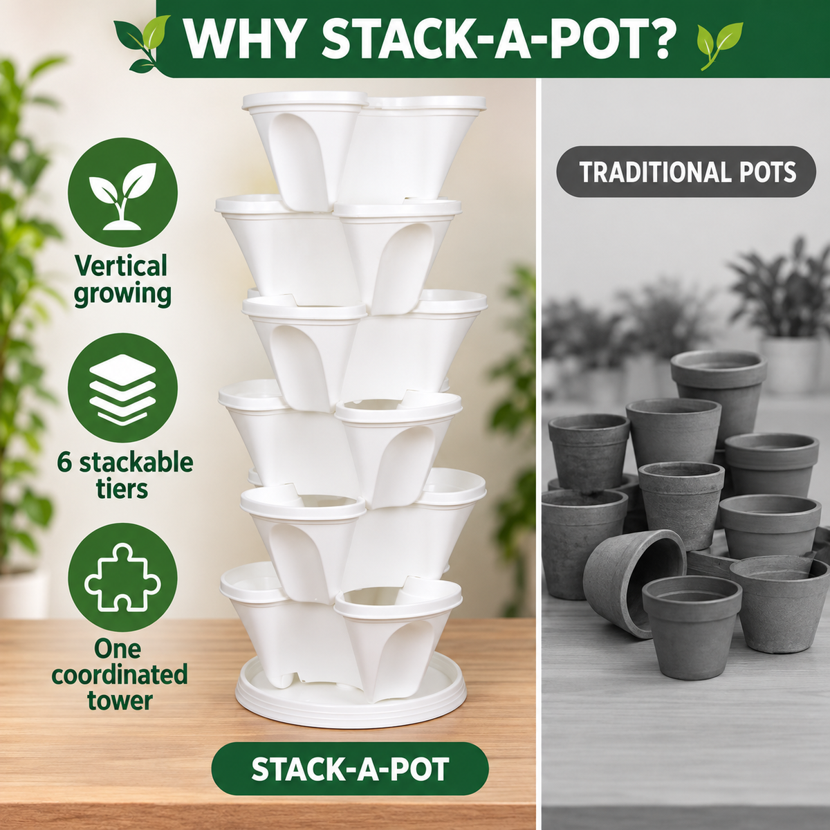 Stack-A-Pot Vertical Garden Tower – 6+1 Pots (Balcony/Terrace)