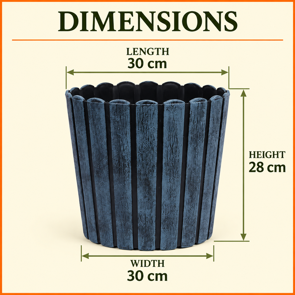 Ribbed Wood-Style Planter Pot Set of 2 – 12 Inch Round Indoor Outdoor Flower Pots for Home, Balcony, Terrace & Office Decor