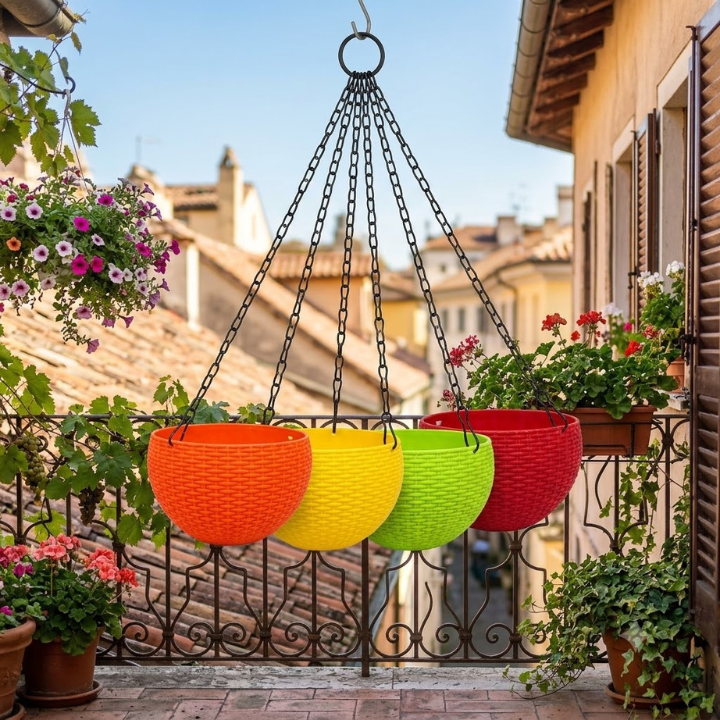 Euro Basket Hanging Planters – Set of 4 (Iron Chain)