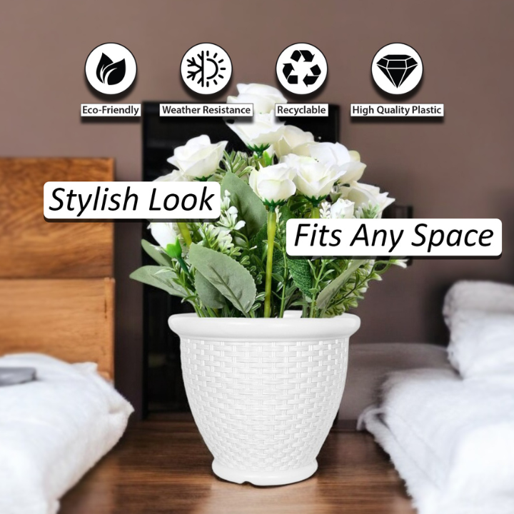 12 inch (30 cm) Arya Round Planter UV Resistant, Lightweight Indoor/Outdoor Pot (White)