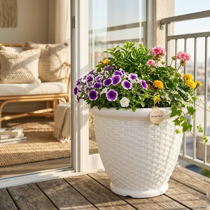 12 inch (30 cm) Arya Round Planter UV Resistant, Lightweight Indoor/Outdoor Pot (White)