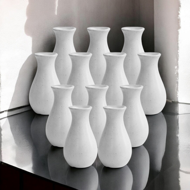 6 inch (15 cm) Round White Lucky Plastic Flower Vases Indoor Decor (Set of 12)