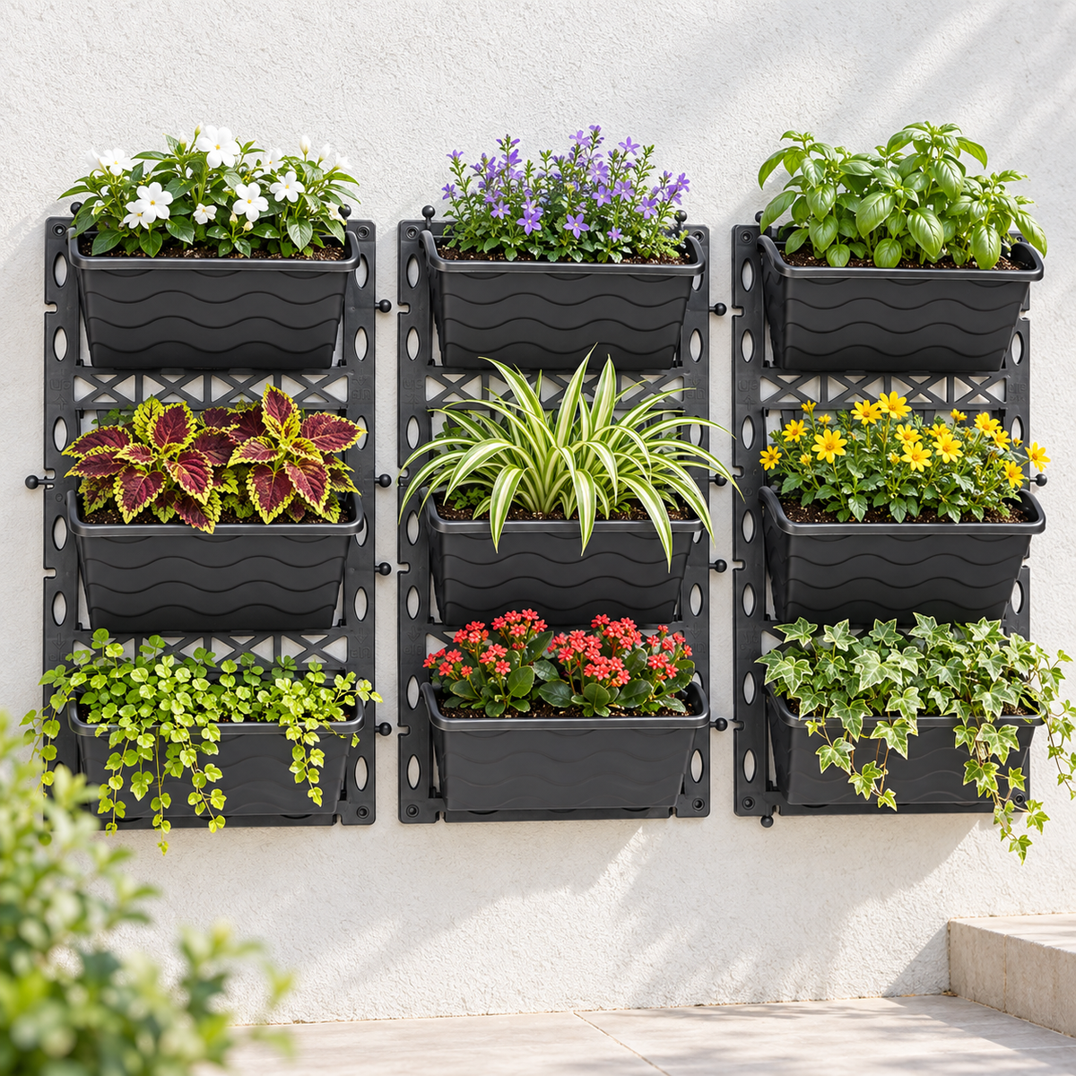 Vertical Garden Wall Planter 12" x 18" – 3-Tier Stackable Wall-Mounted Plant Pots for Indoor Outdoor Balcony, Patio & Living Wall Décor