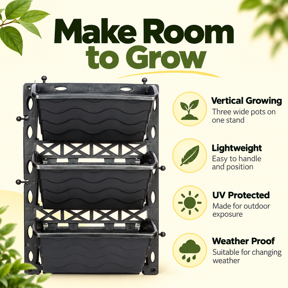 Vertical Garden Wall Planter 12" x 18" – 3-Tier Stackable Wall-Mounted Plant Pots for Indoor Outdoor Balcony, Patio & Living Wall Décor