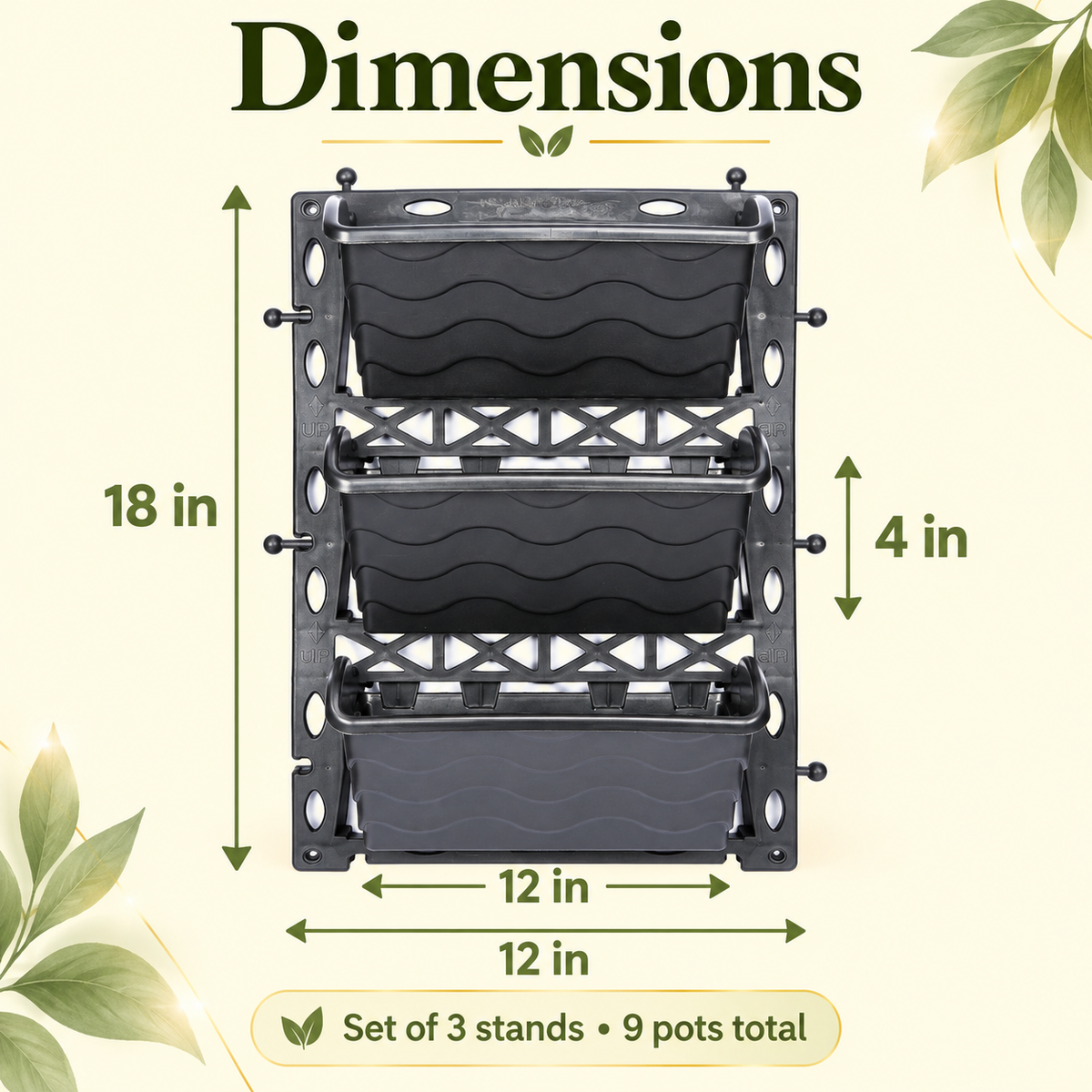 Vertical Garden Wall Planter 12" x 18" – 3-Tier Stackable Wall-Mounted Plant Pots for Indoor Outdoor Balcony, Patio & Living Wall Décor