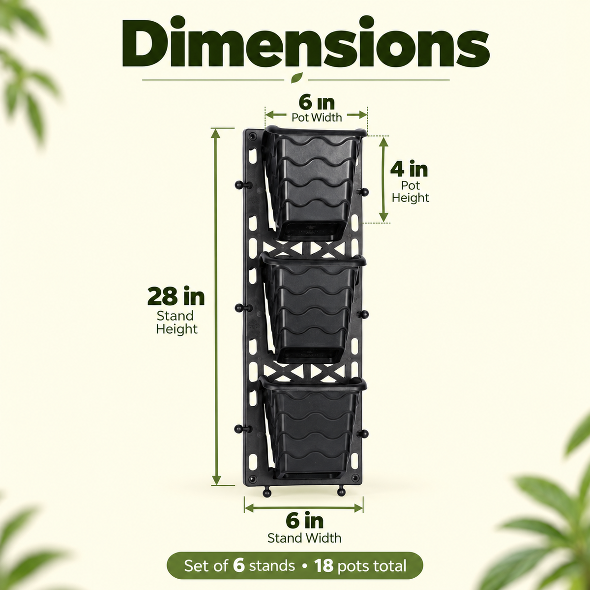Vertical Garden Wall Planter Small – 6-Tier Hanging Pot Rack (6×18 Inch) | Self-Draining Black Plastic Planters for Indoor/Outdoor Wall Decor