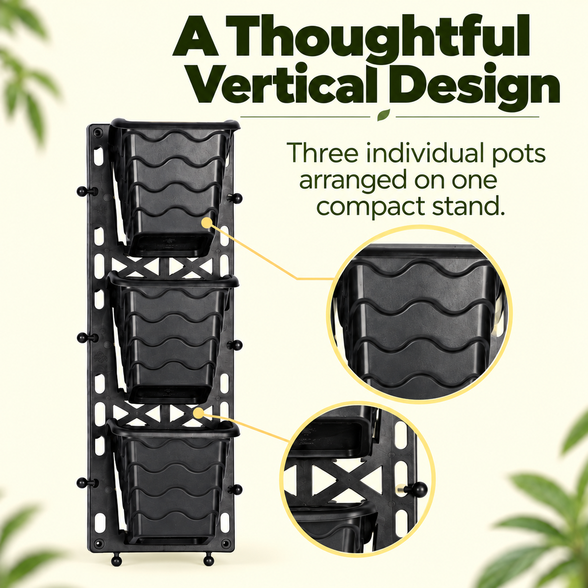 Vertical Garden Wall Planter Small – 6-Tier Hanging Pot Rack (6×18 Inch) | Self-Draining Black Plastic Planters for Indoor/Outdoor Wall Decor