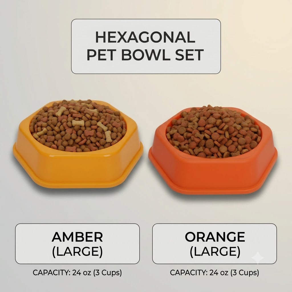 Pet Feeding Bowl – Anti-Slip Octagonal Base, 6.5 Inch (Set of 2)