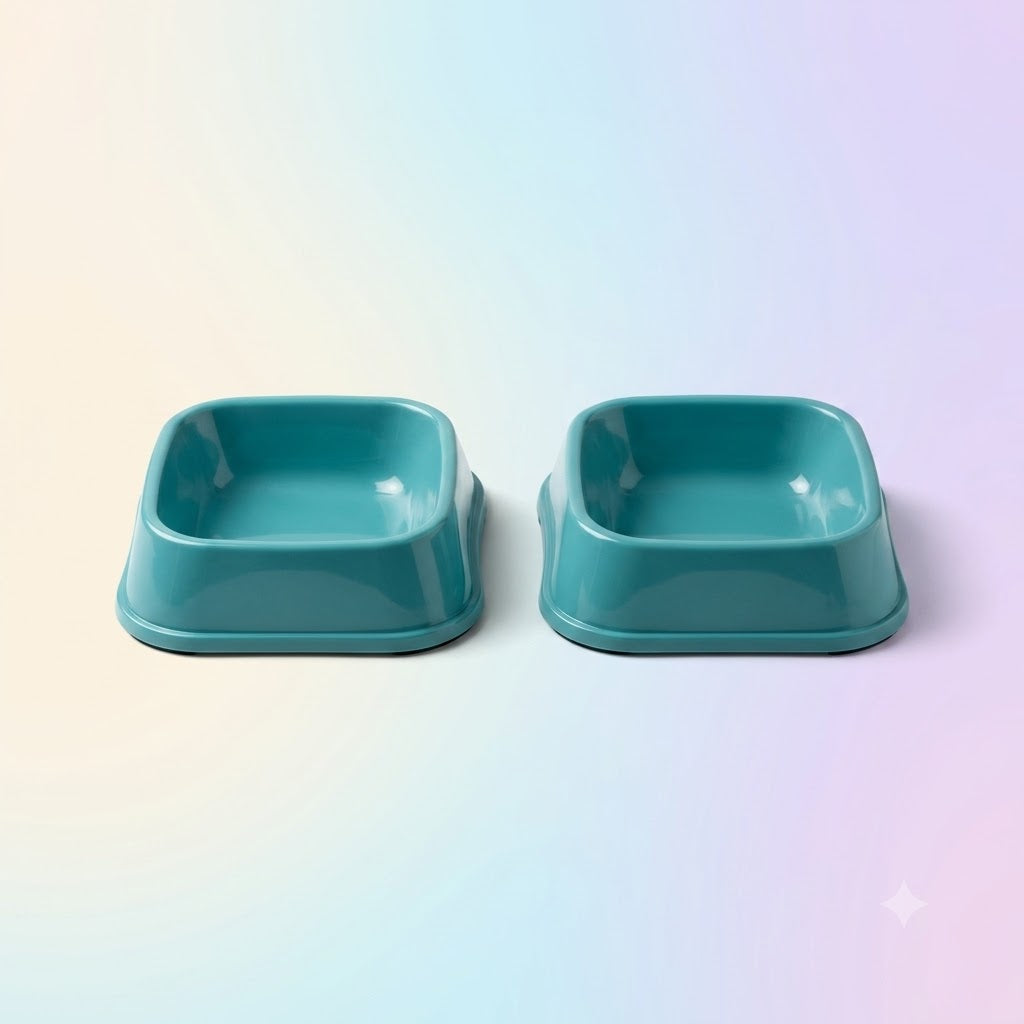 Square Pet Bowl Set, 6-Inch (Pack of 2) – Anti-Slip Food & Water Feeder for Cats & Small Dogs