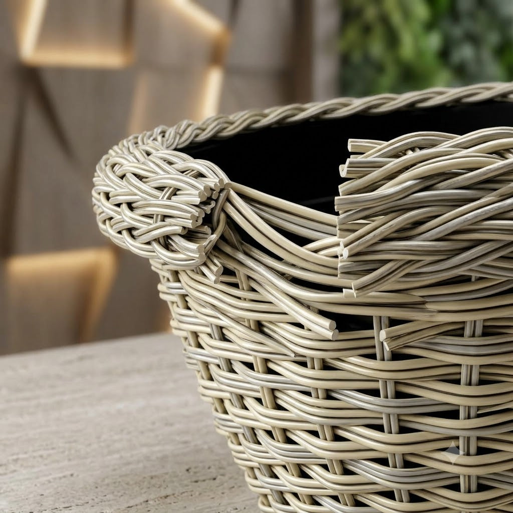 15 Inch Polly Rattan OMX Flower Pot, Round, UV Resistant