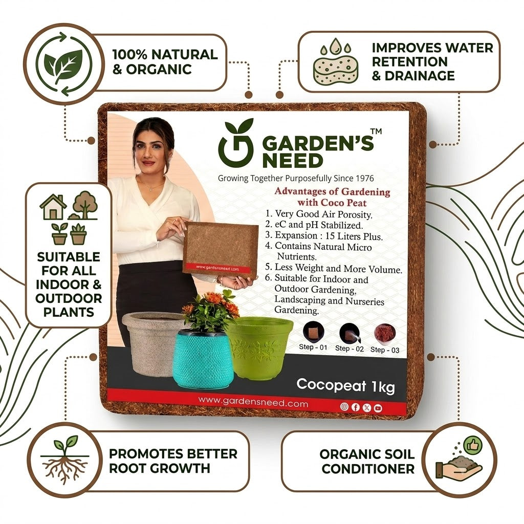 Brown Cocopeat Block 1 Kg  Natural Compost And Fertilizer for Indoor/Outdoor Gardening