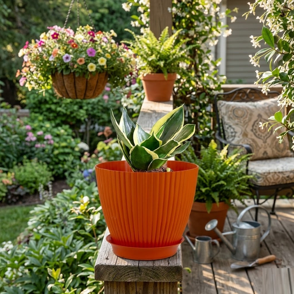 7 Inch (17.78 cm) Unique Design Round Shape Grand Planter Flower Pot Suitable for Indoor and Outdoor Use for Home/Office/Table/Garden/Balcony Decoration – Set of 5
