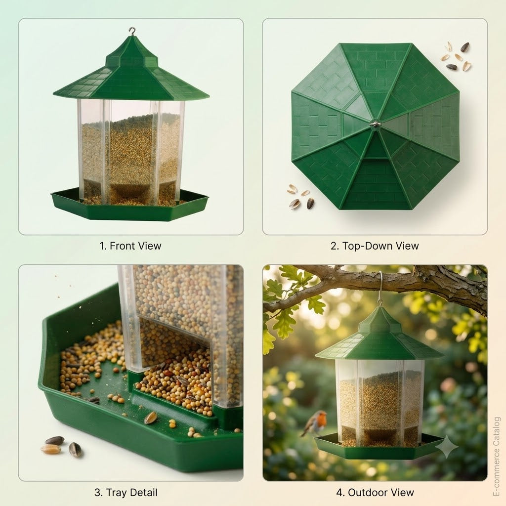 Hut Shaped Bird Feeder with Transparent Grain Holder with Hanging Wire (Green)