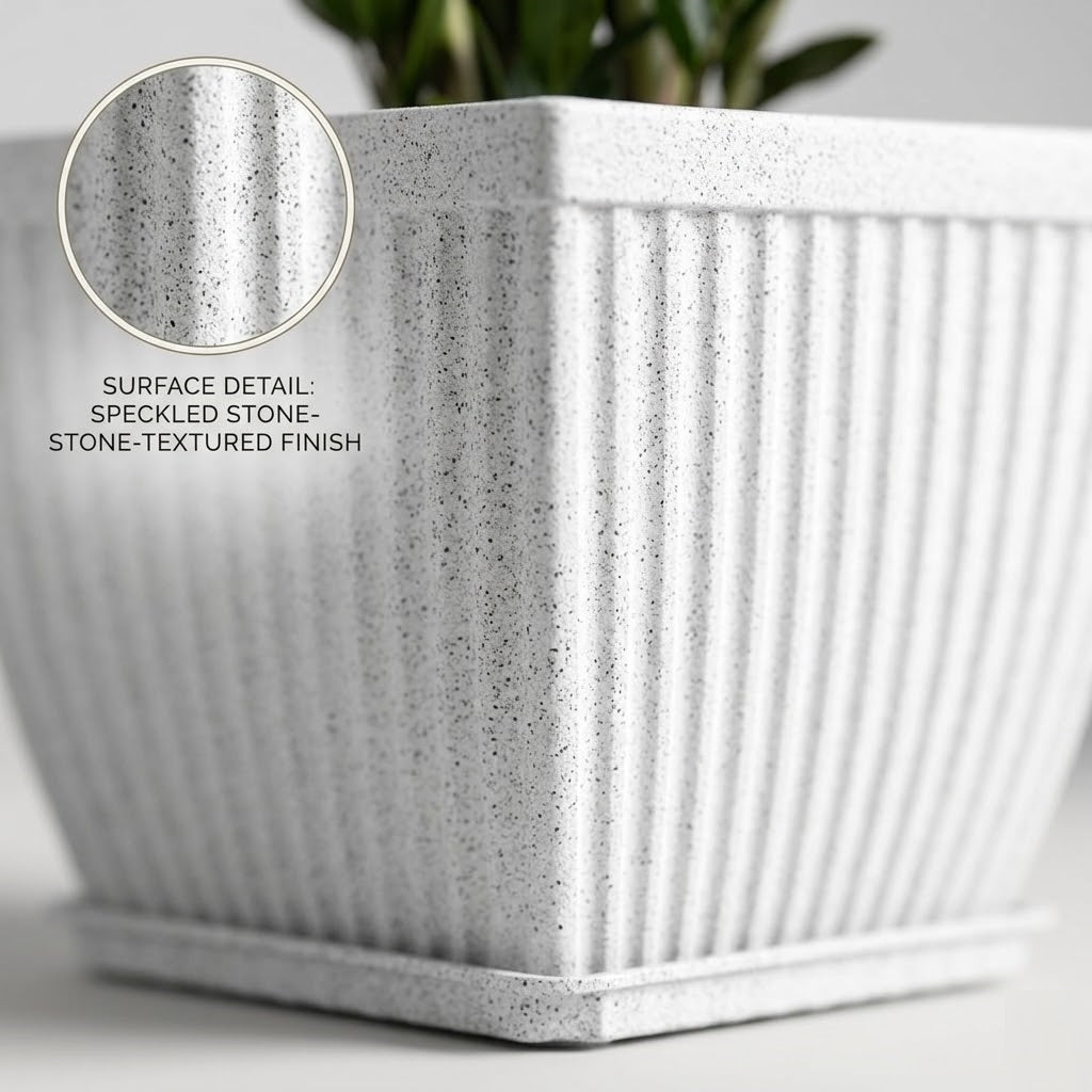 10 Inch Paris Square Planter  UV Resistant, Lightweight White Marble Pot