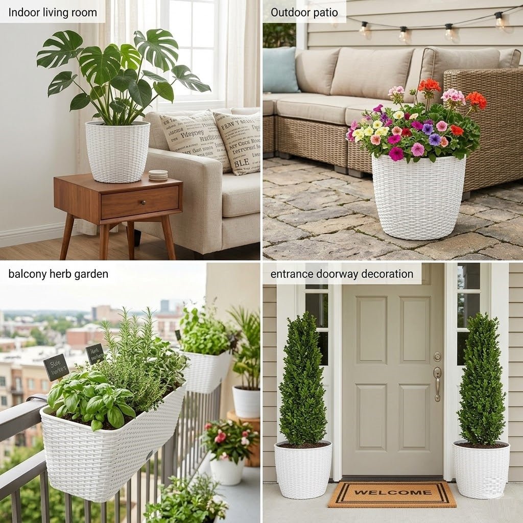 12 Inch Arya Round Planter  UV Resistant, Lightweight Indoor/Outdoor Pot (White)