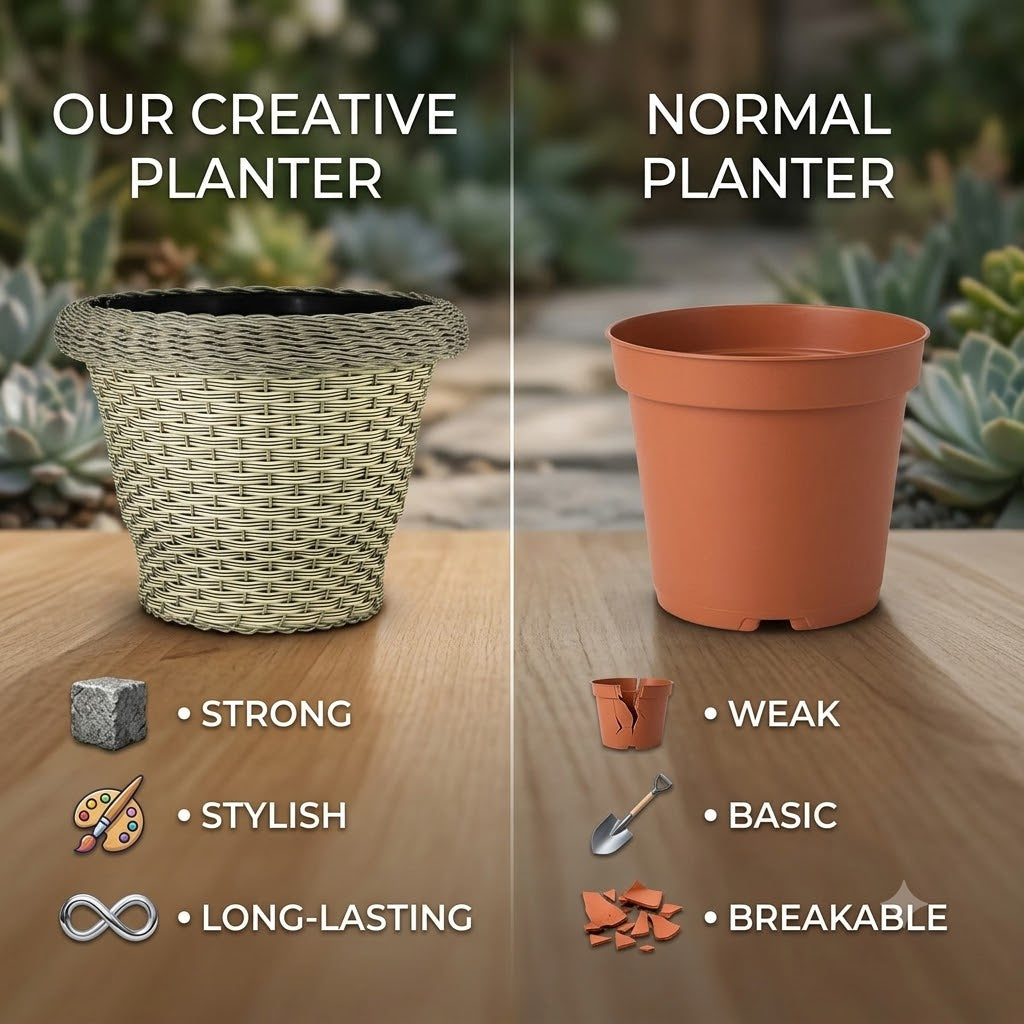 8 Inch Polly Rattan Deluxe Flower Pot
