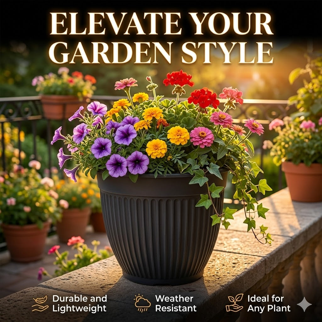 7 Inch (17.78 cm) Unique Design Round Shape Grand Planter Flower Pot Suitable for Indoor and Outdoor Use for Home/Office/Table/Garden/Balcony Decoration – Set of 5
